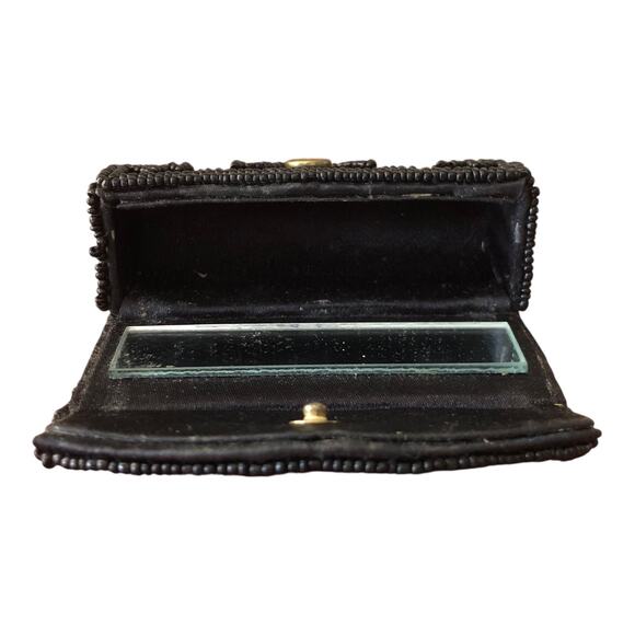 Vintage Beaded Evening Lipstick Case Holders Lot Red & Black Floral With Mirrors - Picture 6 of 16